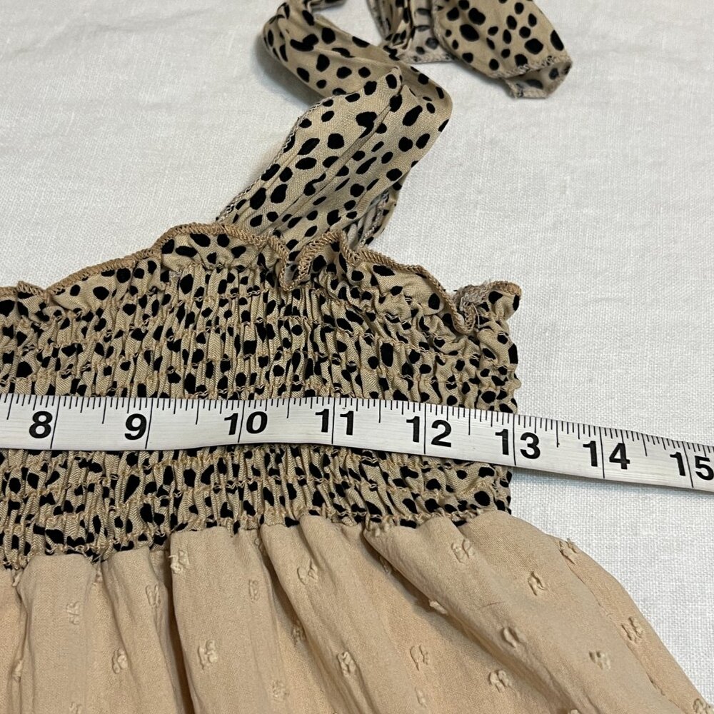 BucketList Womens M Tiered Maxi Dress Beige Boho Smocked Animal Print USA - Picture 7 of 9